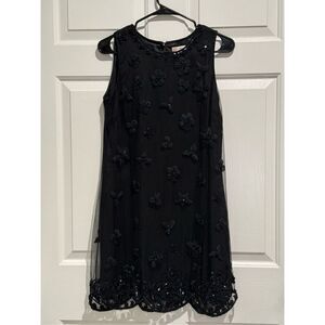 Red Valentino Beaded Embroidered Floral Appliqué Black Sleeveless Lined Dress 40
